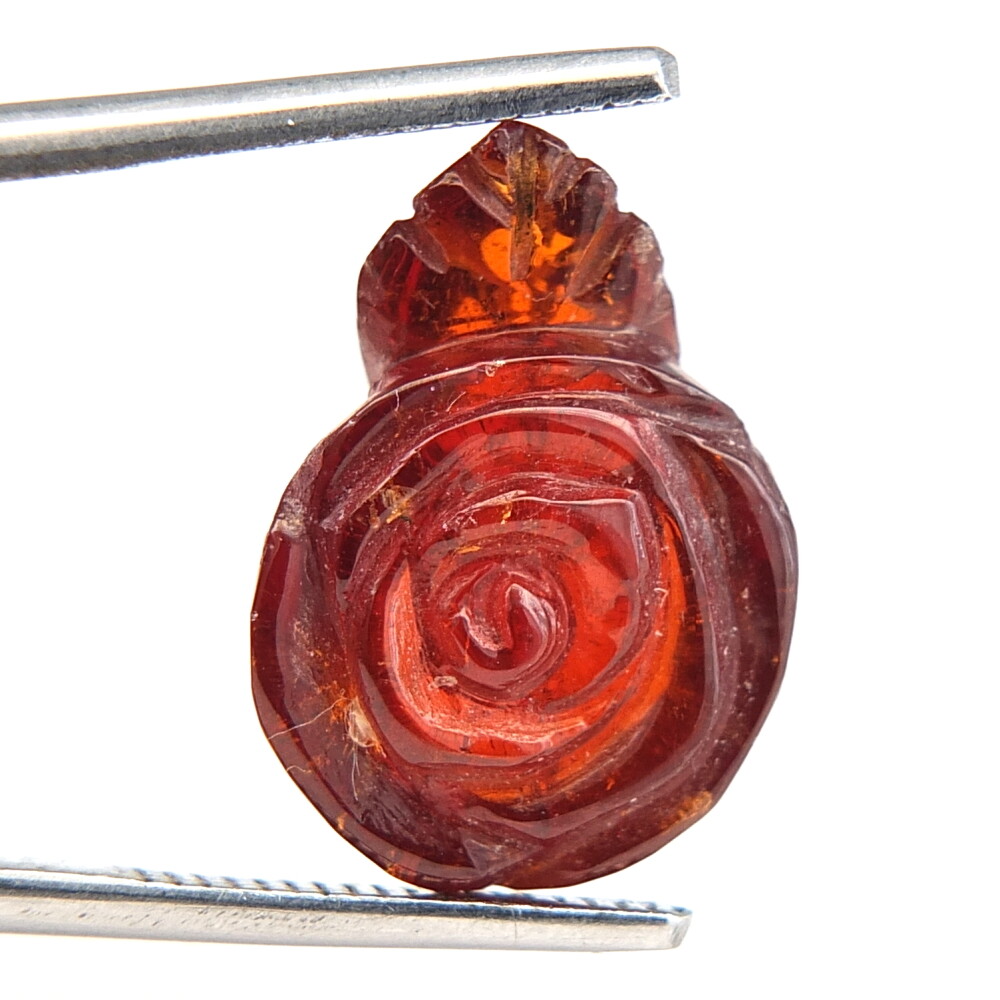 Shola Genuine 12.12 Ct Natural Spessartine Mandarin Garnet Flower Carving