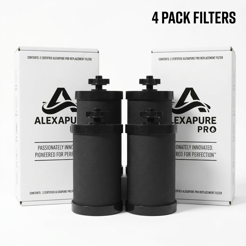 4 Pack Alexapure PRO 2387 Replacement Water Filter 4 Filter Pack Black