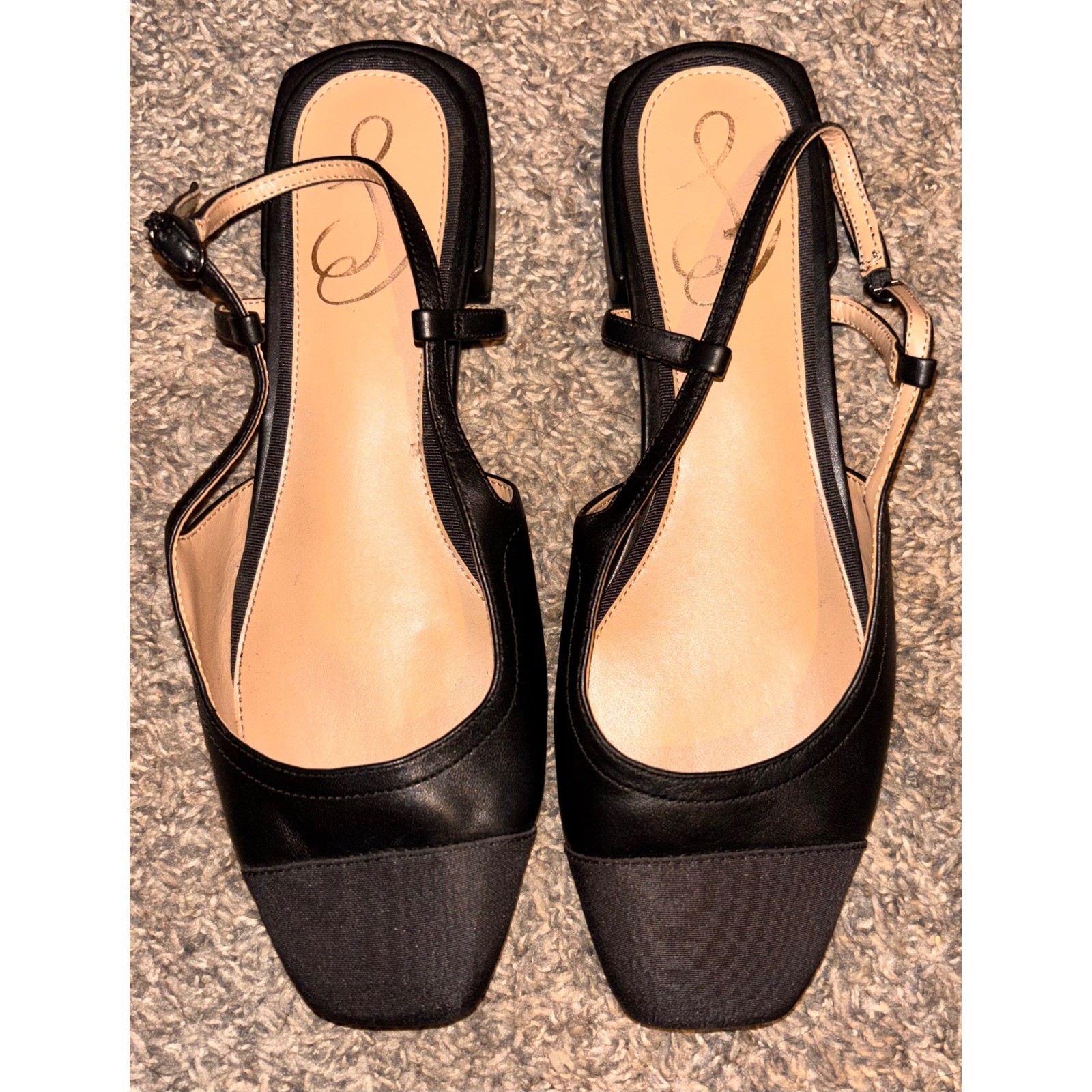 Sam Edelman Black Leather Square Cap Toe Slingback Flats Womens Size 8 Sam Edelman Black Leather Square Cap Toe Slingback Flats Womens Size 8