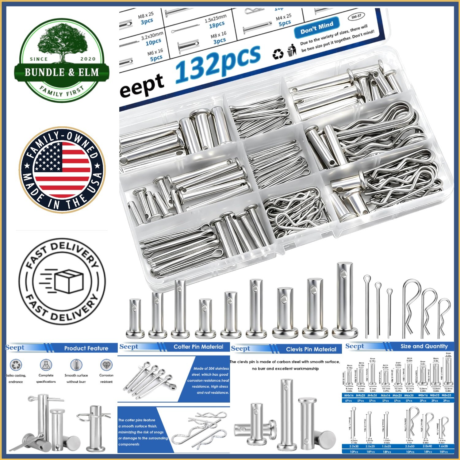 Rugged 132Pcs Clevis Pin Collection in Stainless Steel for Reliable Performance