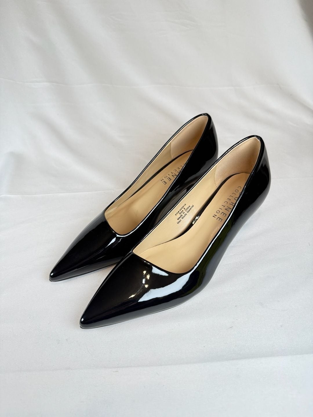 Journee Collection Women’s Black Patent Leather Pointed Toe Kitten Heel Pumps