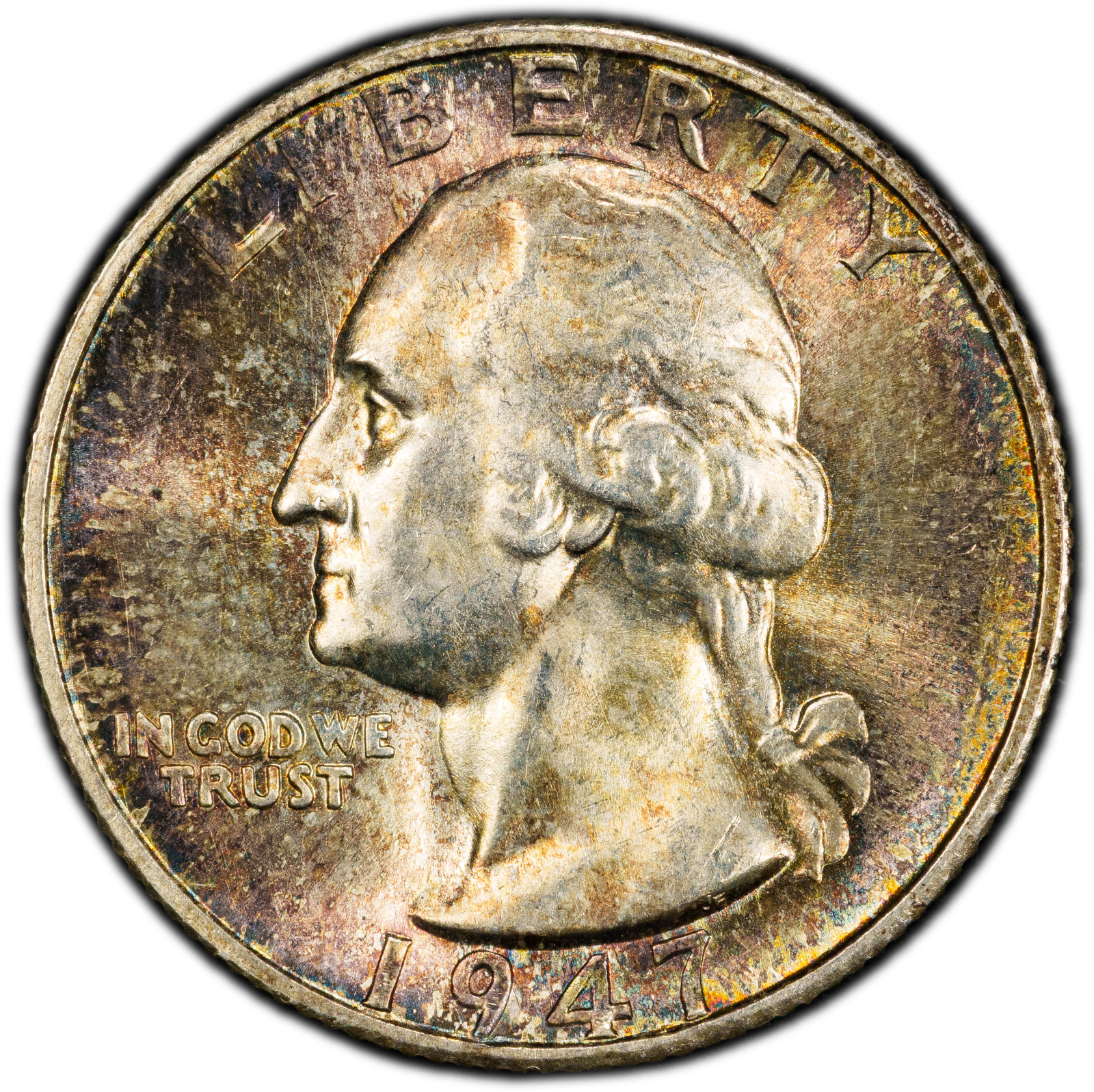 1947-S PCGS MS64 Washington Quarter | Pretty Rainbow Toning | Original Surfaces