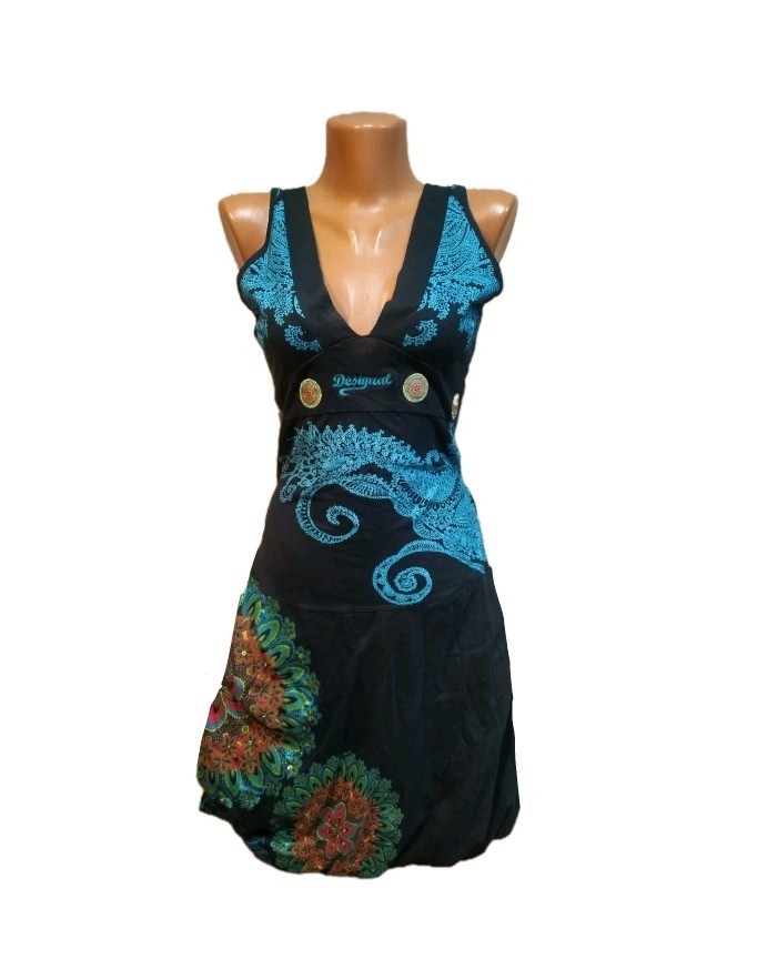 Desigual Black Blue Mandala Dress XS Boho Festival Sequin Sparkly Open Back Desigual Black Blue Mandala Dress XS Boho Festival Sequin Sparkly Open Back