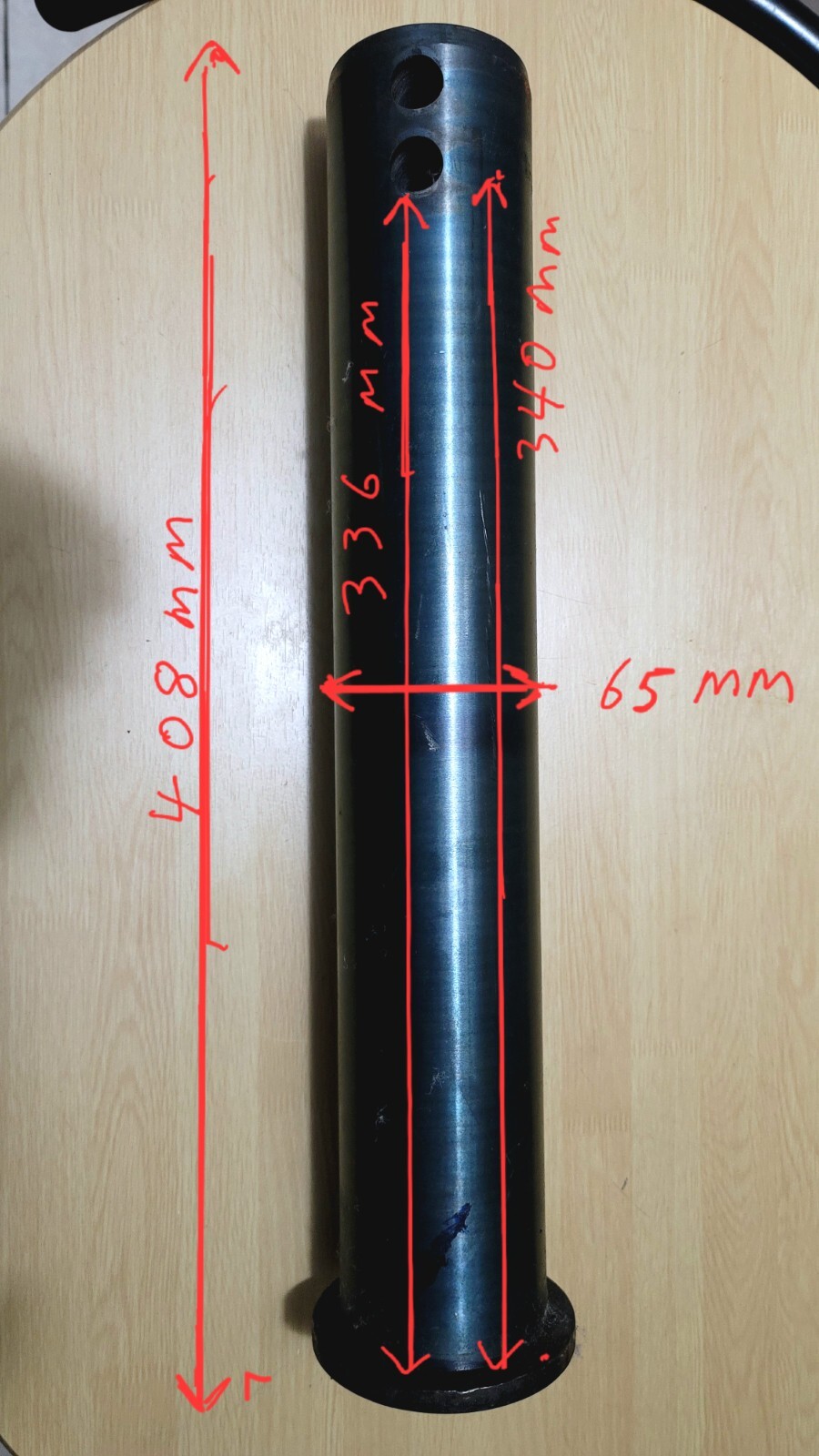 65MM EXCAVATOR BOOM AND BUCKET PIN L-408MM, IN-BRACKET TO PIN HOLE 336 MM 65MM EXCAVATOR BOOM AND BUCKET PIN L-408MM, IN-BRACKET TO PIN HOLE 336 MM
