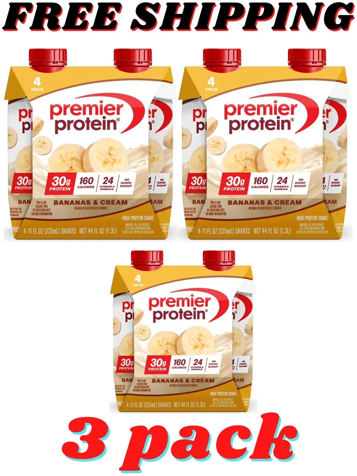 Premier Protein Shake, Bananas & Cream, 30g Protein, 11 fl oz, 12 Ct Premier Protein Shake, Bananas & Cream, 30g Protein, 11 fl oz, 12 Ct