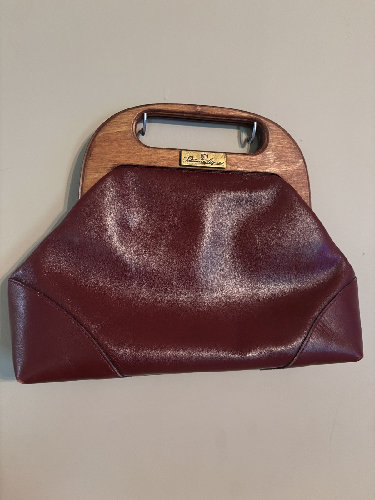 VTG 60-70s ETIENNE AIGNER szMEDIUM Leather Clutch Handbag Wooden Handle VTG 60-70s ETIENNE AIGNER szMEDIUM Leather Clutch Handbag Wooden Handle