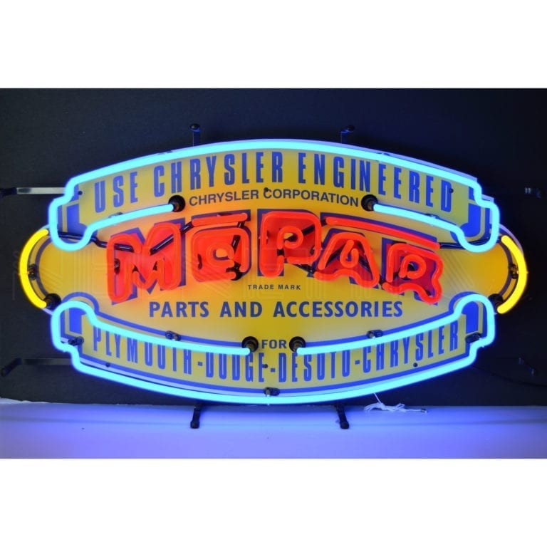 Mopar Shield Vintage Logo Red Yellow Neon Sign Wall Mount Neonetics 30