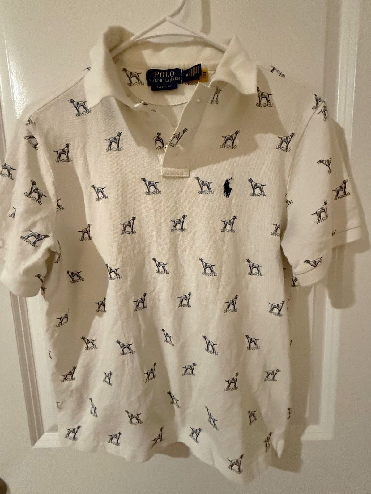 Polo Ralph Lauren Classic Fit Dog Print Short Sleeve Polo Shirt White M