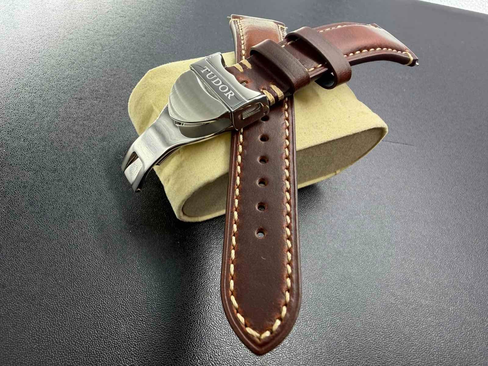 22mm Tudor Brown Strap leather Watch band Clasp Genuine Leather 22mm Tudor Brown Strap leather Watch band Clasp Genuine Leather