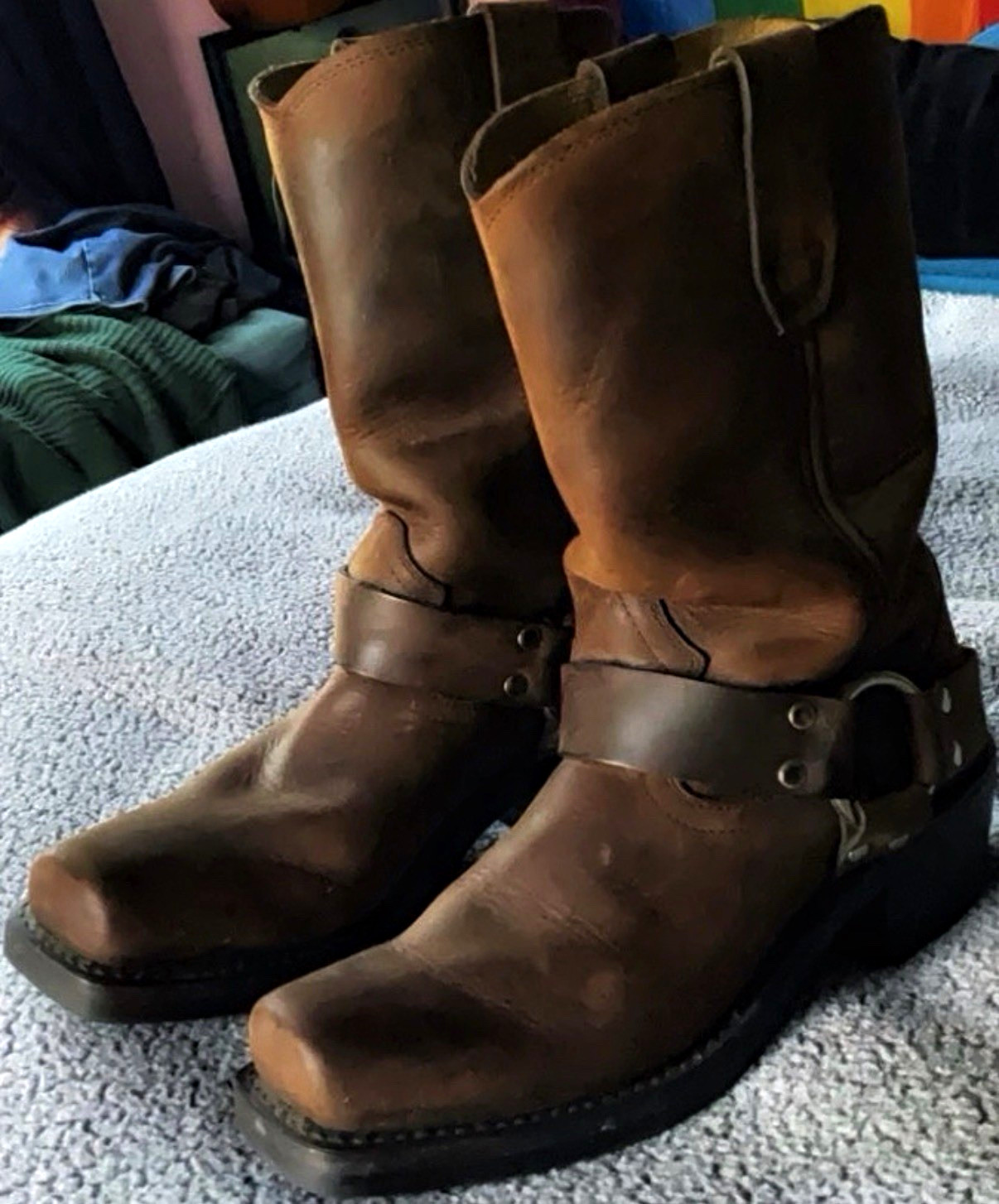 Durango Brown Leather Harness Pull-On Mid-Calf Square Toe Boots US 7 Biker Durango Brown Leather Harness Pull-On Mid-Calf Square Toe Boots US 7 Biker