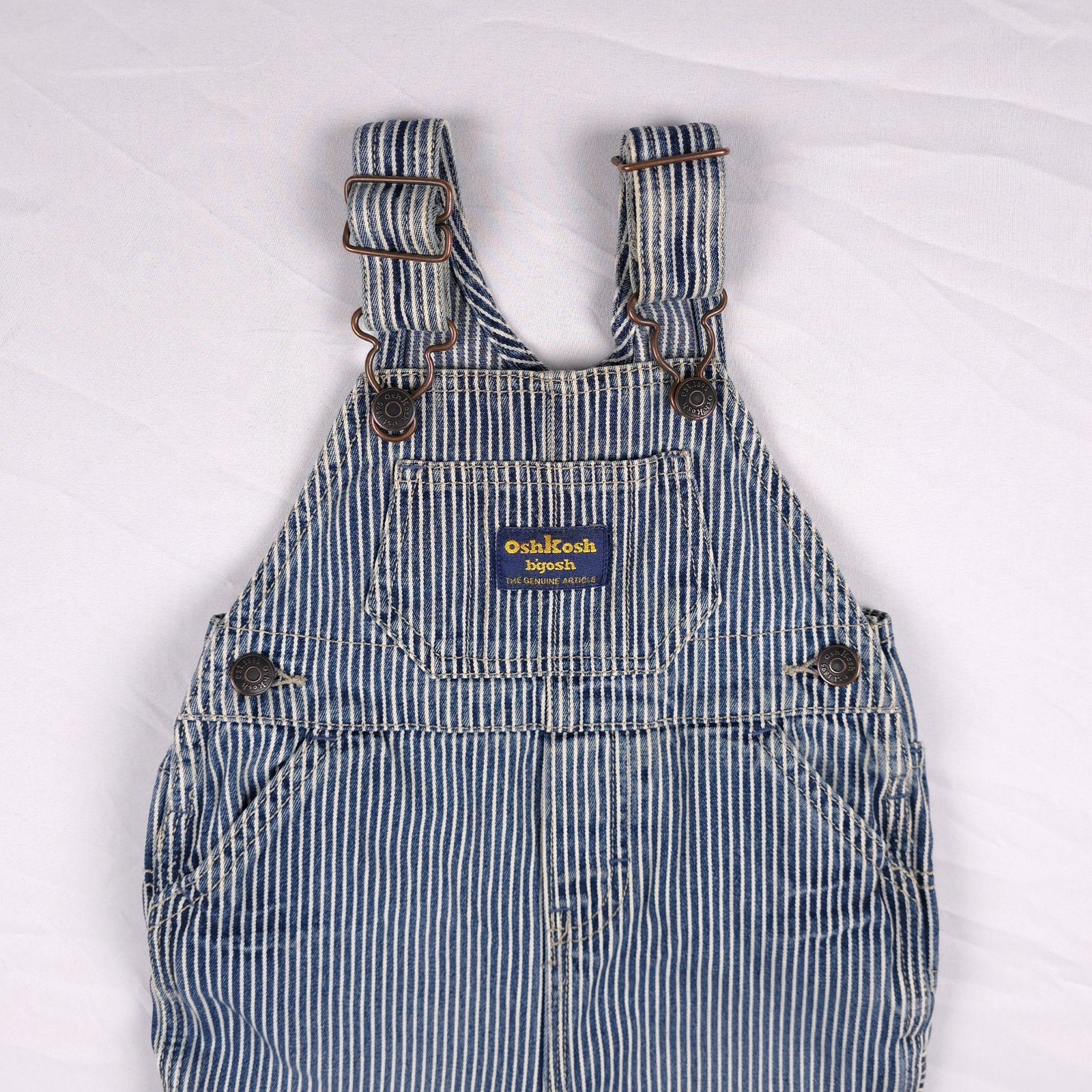Vintage Oshkosh B'gosh Hickory Stripe Bib Dungarees Kids 6 Months Blue Grunge