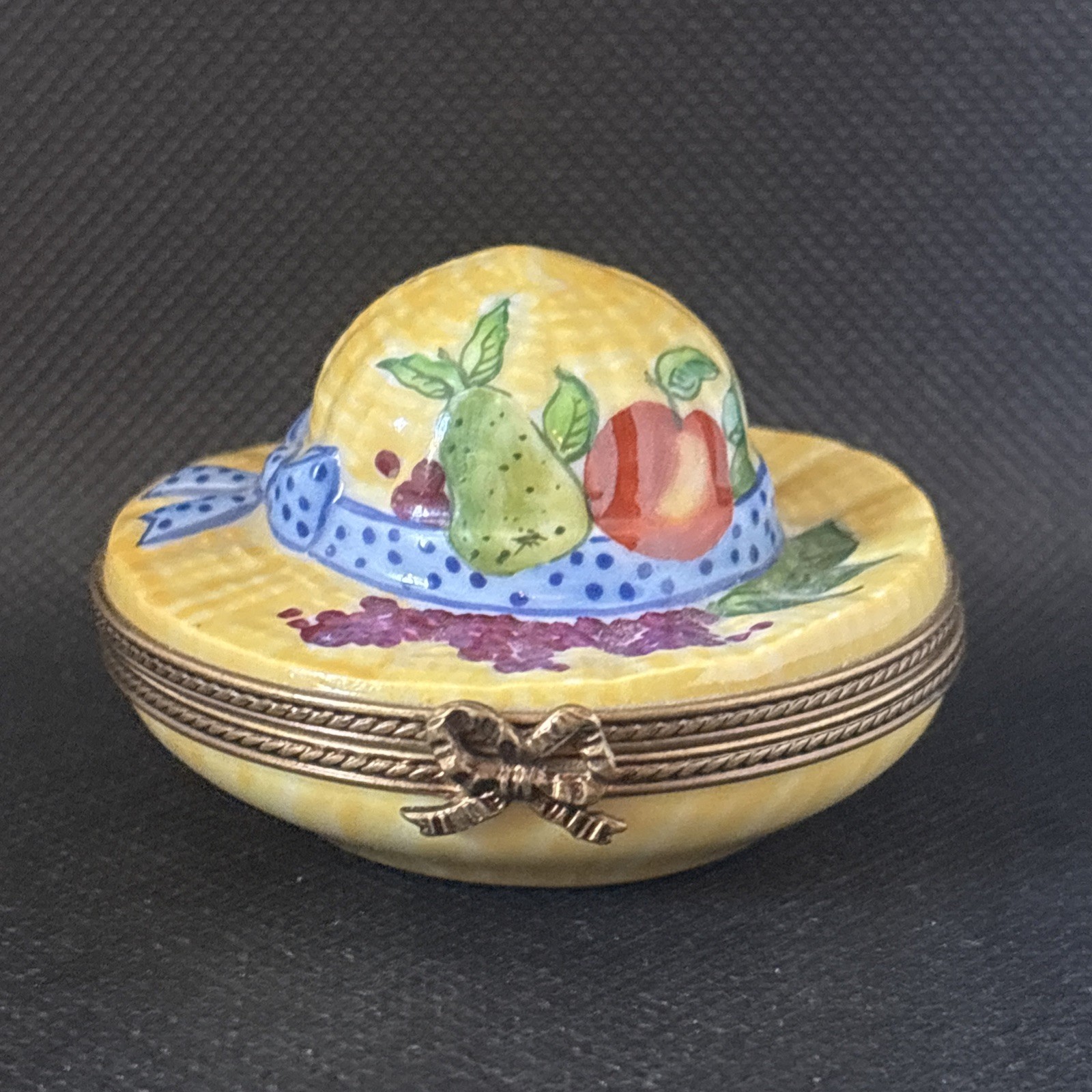 Limoges Big Yellow Sun Hat Trinket Box Limoges Big Yellow Sun Hat Trinket Box