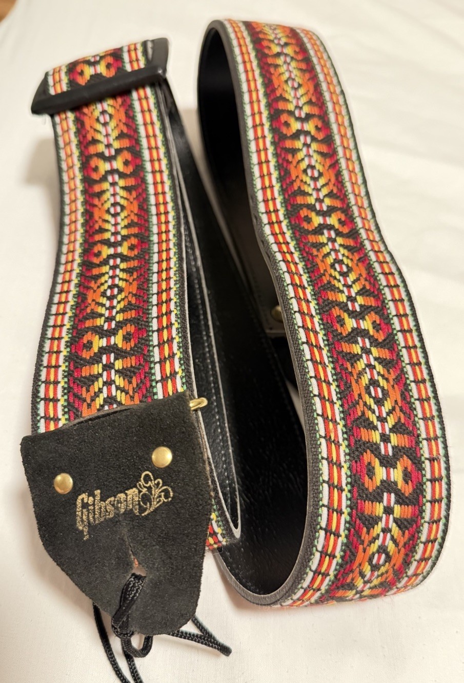 Vintage 1970’s Gibson Woven Guitar strap-Splash Logo-Unused-Orange-Black-Yellow