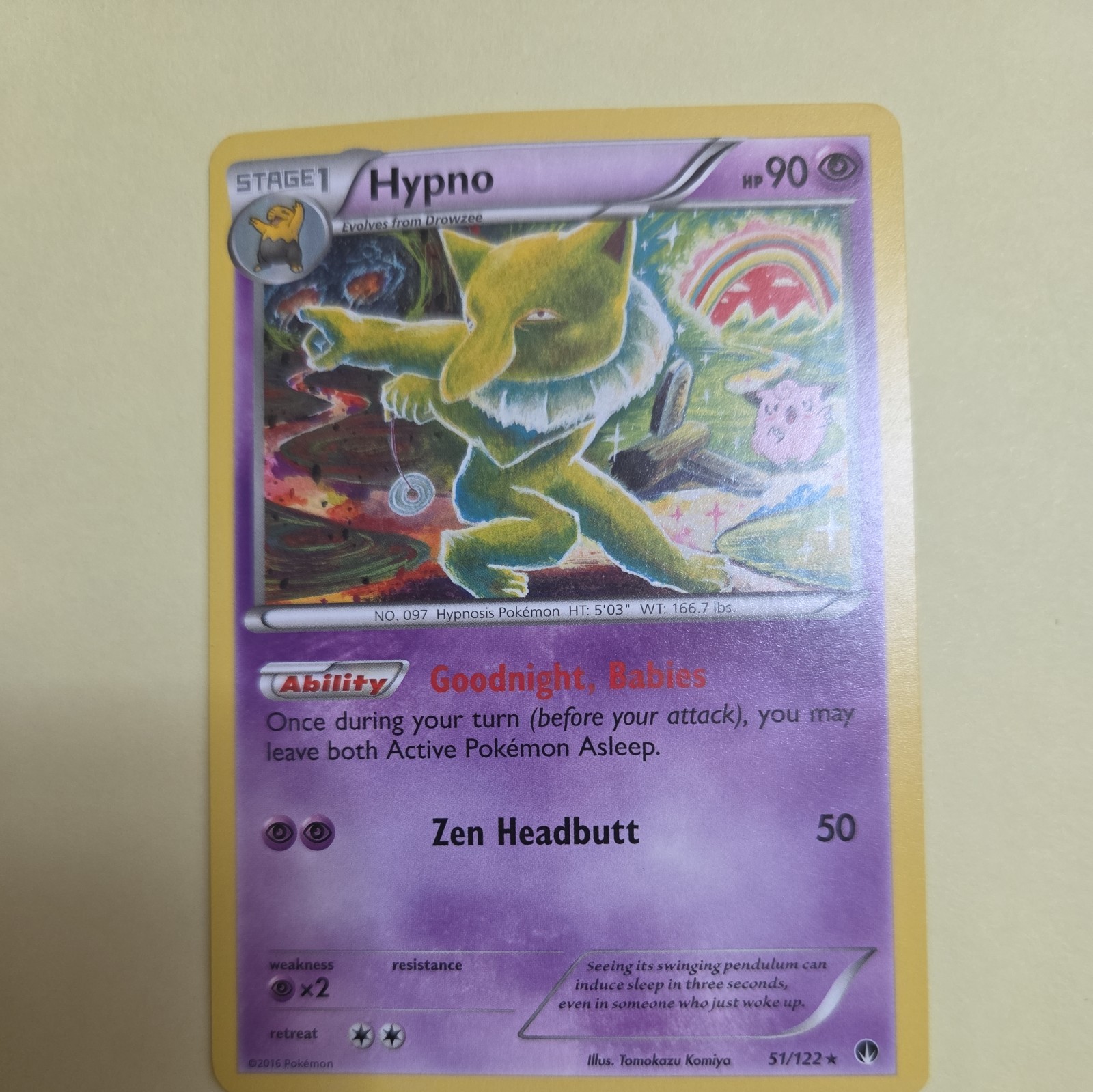 Hypno 51/122 Non Holo XY - BREAKpoint Pokemon 2016 Tomokazu Komiya NM