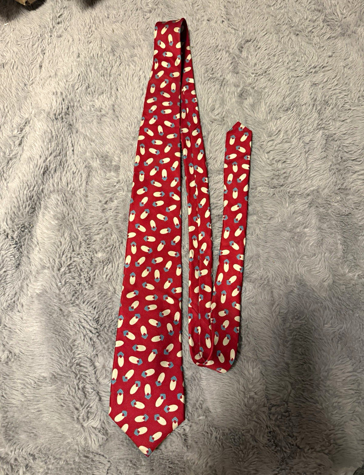 Vintage Givenchy Men\'s Geometric Pattern Tie Red/White/Blue with Logo Accent