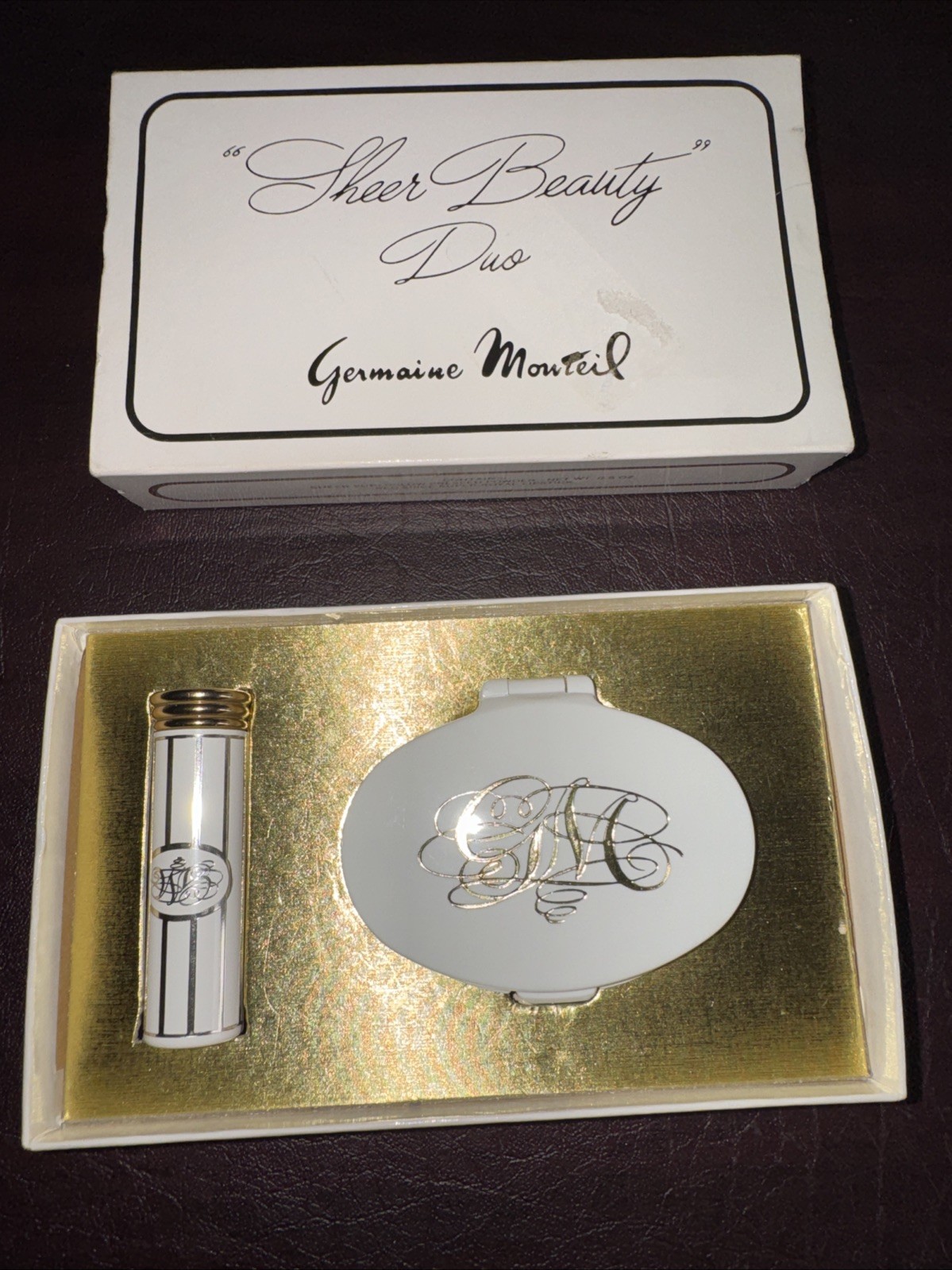 Vintage Germaine Monteil Superglow Pressed Powder 0.5oz plus Red Spice Lipstick