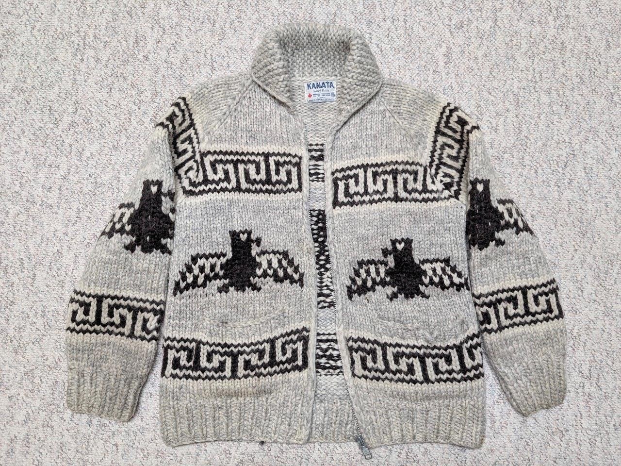 vintage KANATA handknit COWICHAN cardigan sweater S thunderbird EAGLE jacket