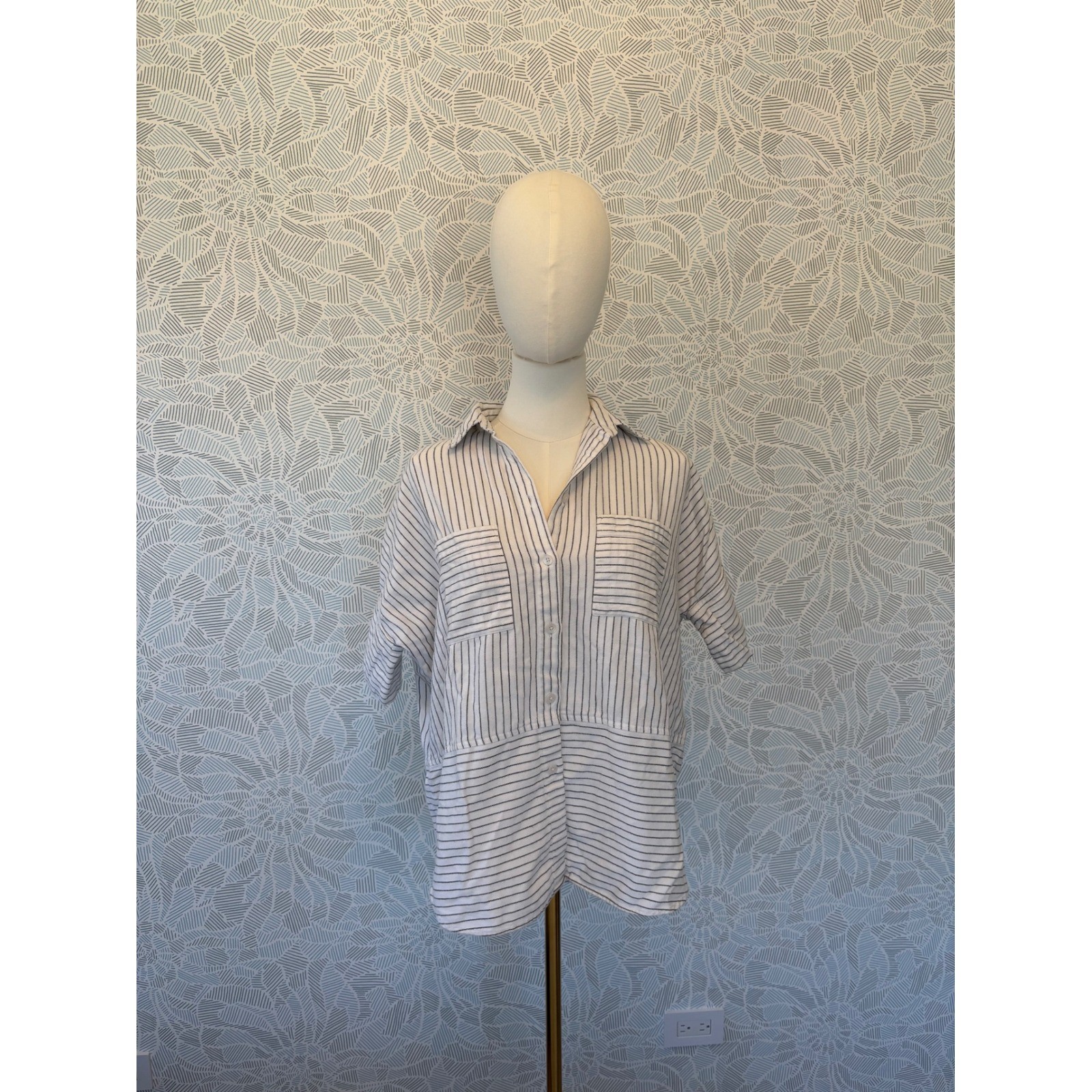 Madewell Womens XXS White Black Cotton Boxy Striped Short Sleeve Button Down Madewell Womens XXS White Black Cotton Boxy Striped Short Sleeve Button Down