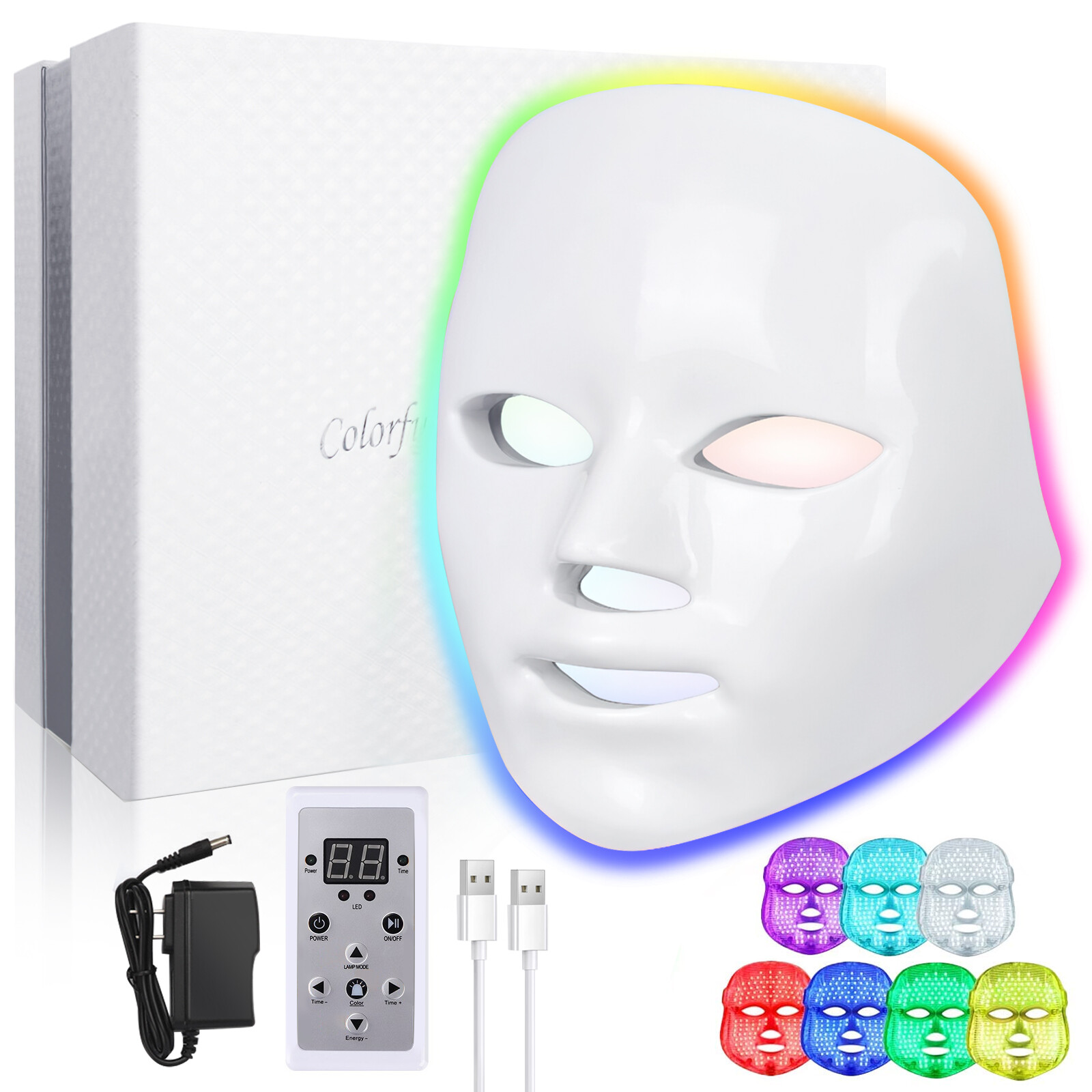 LED Light Photon Face Mask Rejuvenation Skin Facial Wrinkle Therapy 7 Color Gift
