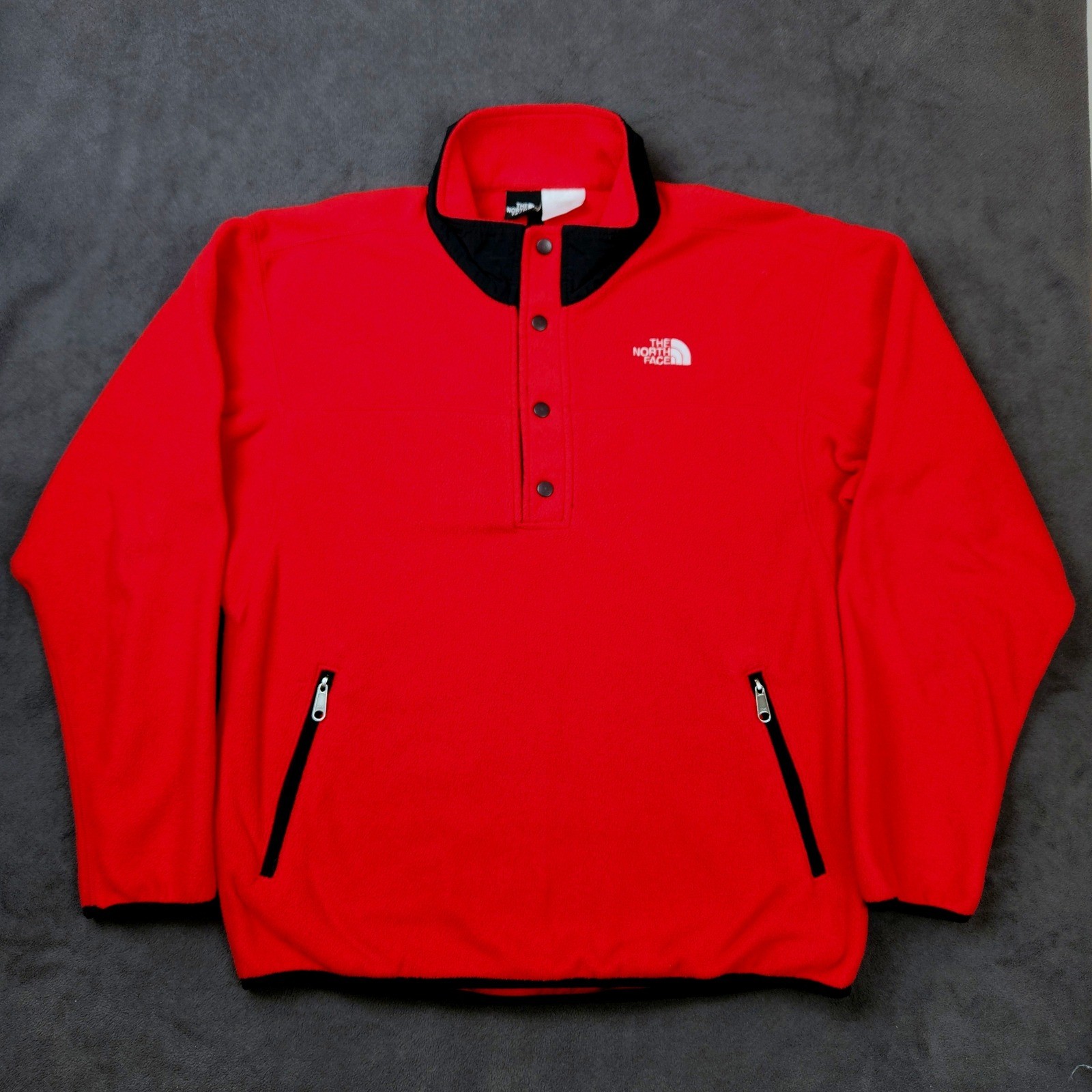 Vintage 90s The North Face Snap Fleece Pullover Sweater Mens Large Red USA Made