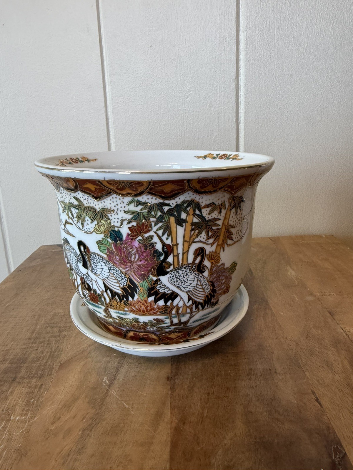 Vintage Chinese Porcelain Planter and matching plate - Canes - RARE  