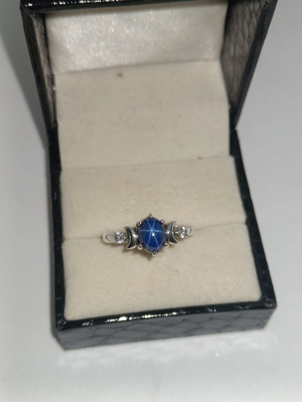 Vintage Blue Lindy Star Sapphire Ring 925 Sterling Silver Lab Created Sapphire Vintage Blue Lindy Star Sapphire Ring 925 Sterling Silver Lab Created Sapphire