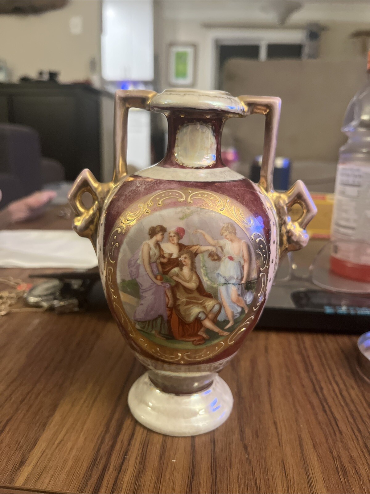 Royal Vienna Vase Classical Scene 6” Tall Makers Mark Maroon Violet Royal Vienna Vase Classical Scene 6” Tall Makers Mark Maroon Violet