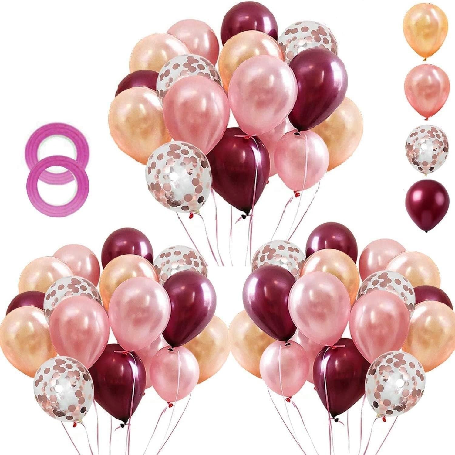 Rose Gold & Burgundy Balloon Kit - 62Pcs Confetti Latex for Baby Shower, Wedding