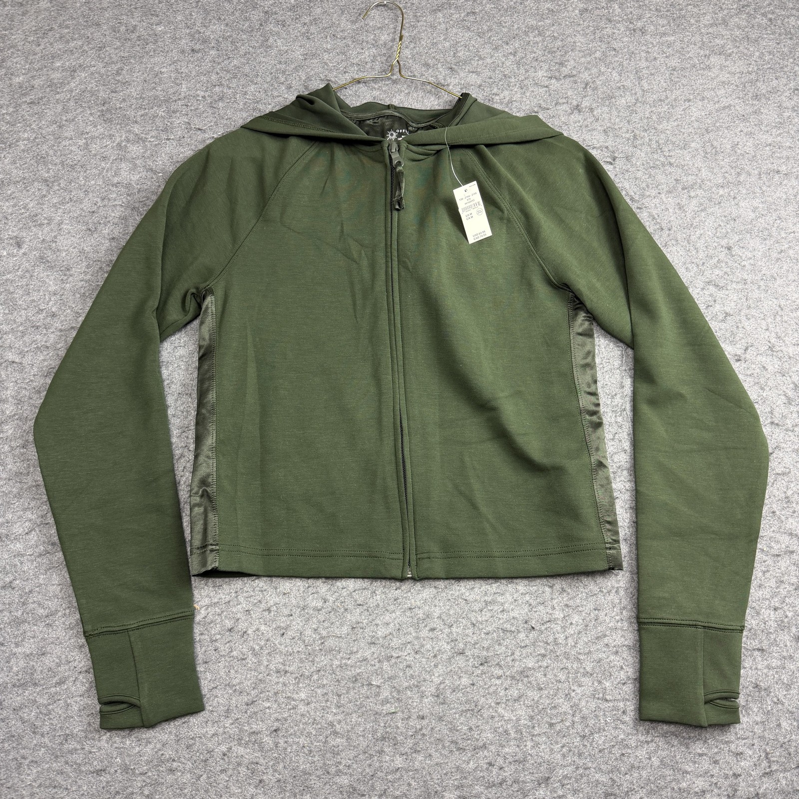 OFFLINE By Aerie Jacket Womens Medium Green Hooded Cropped Zip Modal Blend