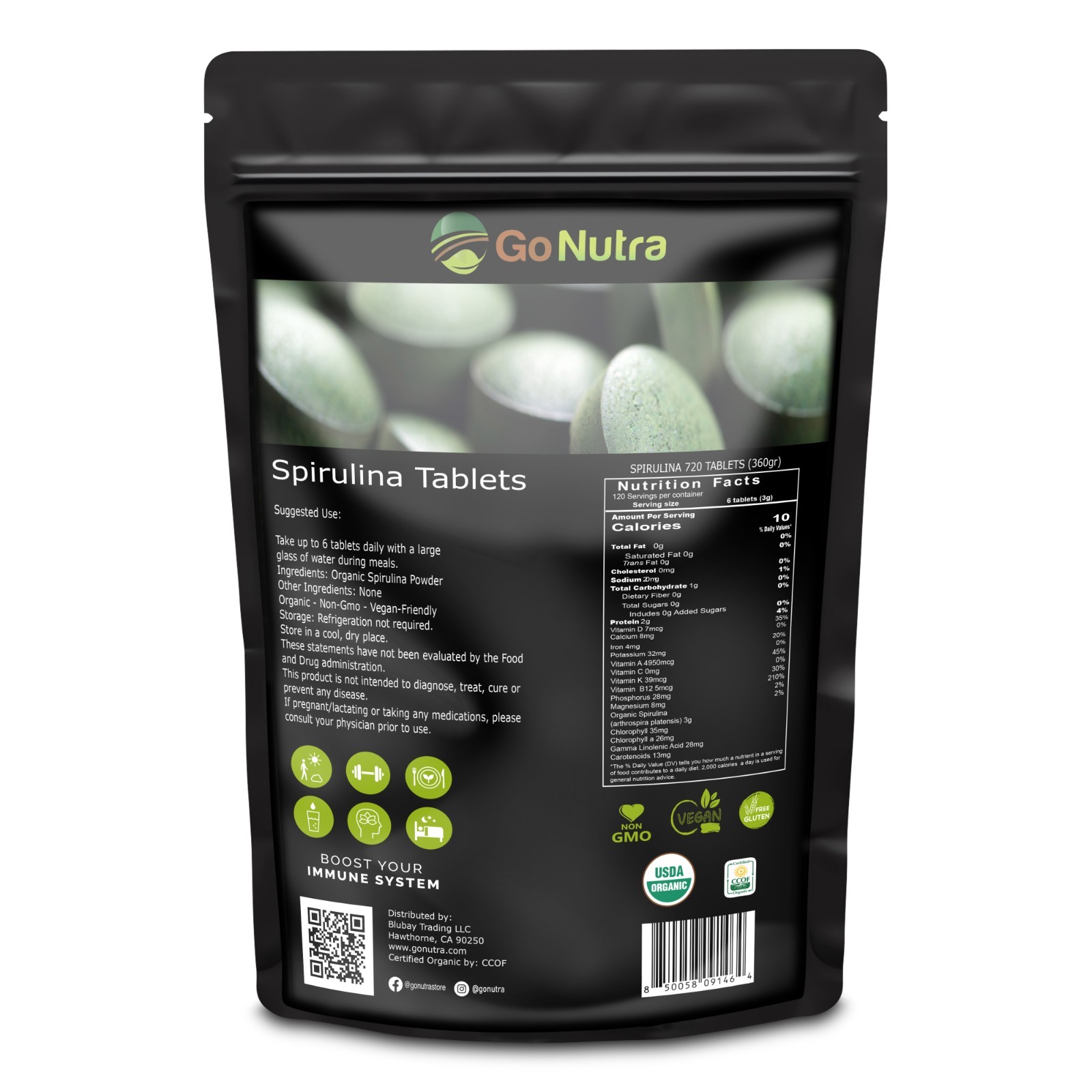 Organic Chlorella Spirulina Tablets 50/50 Mix, 500mg, 720 count, 4 month supply Organic Chlorella Spirulina Tablets 50/50 Mix, 500mg, 720 count, 4 month supply