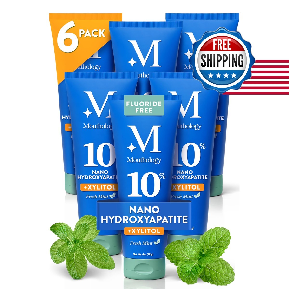 Mouthology 10% nHA Toothpaste 6pk Mint 4oz Fluoride Free SLS Free USA Made Mouthology 10% nHA Toothpaste 6pk Mint 4oz Fluoride Free SLS Free USA Made