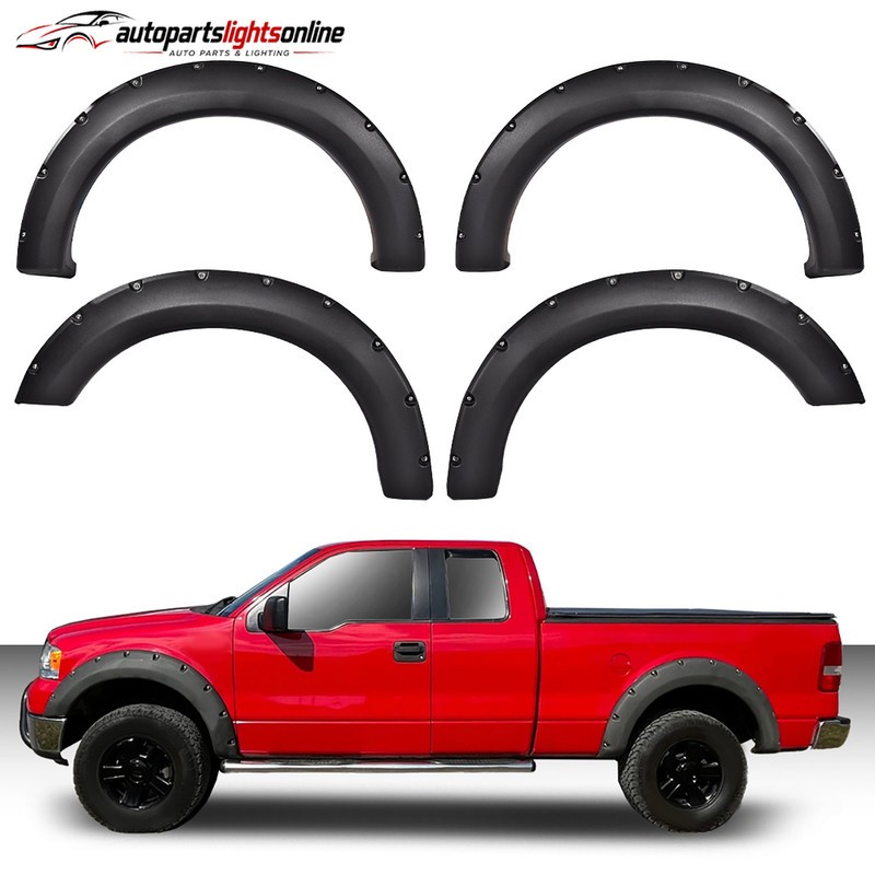 For 2004-08 Ford F150 Mark LT Styleside Bolt-On Pocket Rivet Fender Flares Black