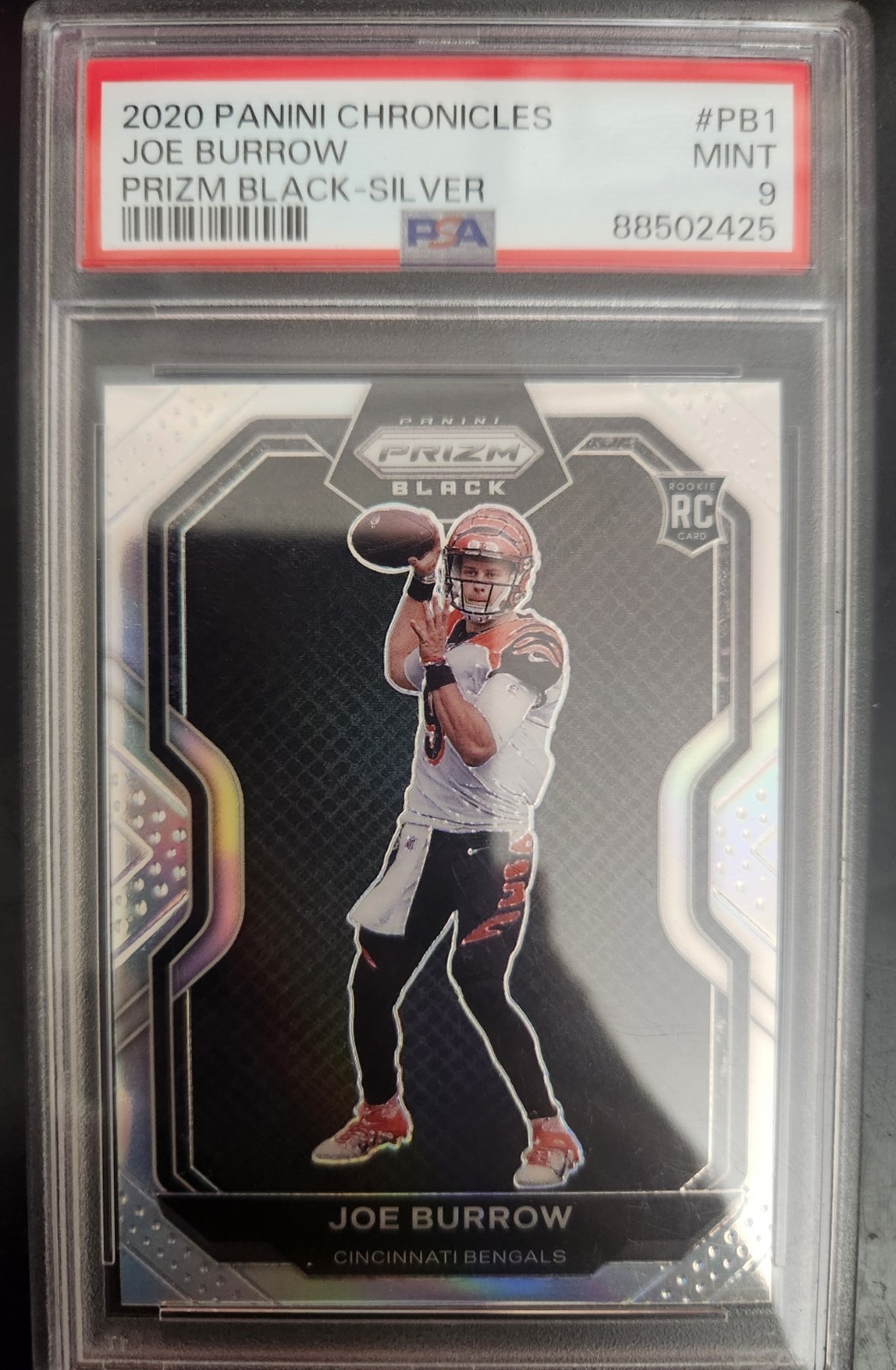 2020 Panini Chronicles Joe Burrow Prizm Black Silver RC #PB-1 PSA 9 2020 Panini Chronicles Joe Burrow Prizm Black Silver RC #PB-1 PSA 9