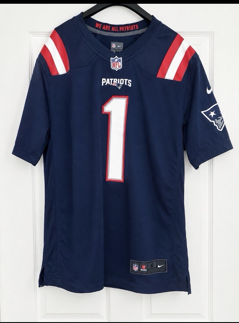 NFL Nike Jersey New England Patriots Cam Newton #1 Mens Large Navy Games Onfield