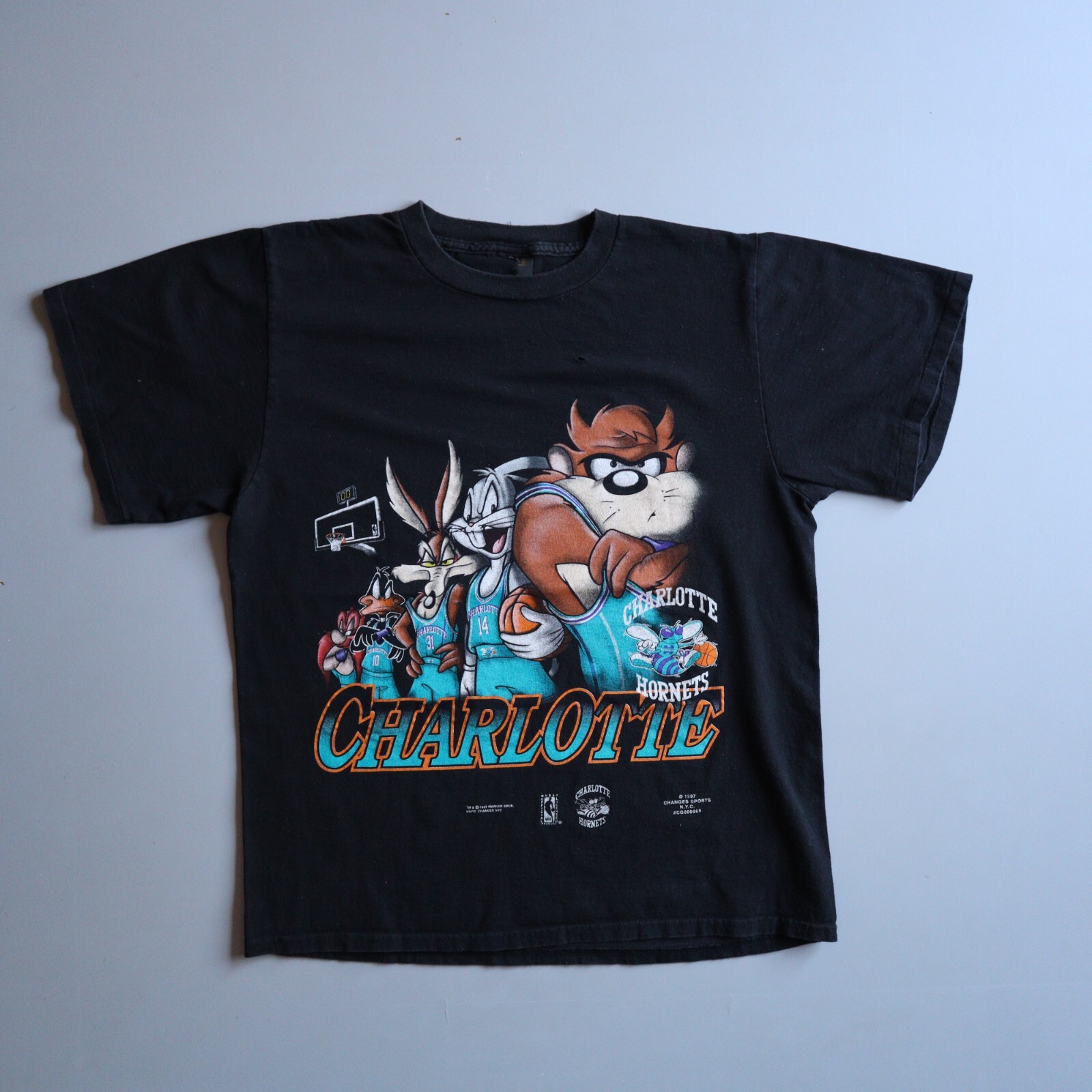 Vintage 90s NBA Charlotte Hornets Warner Bros Looney Tunes Taz Shirt Bugs Holes Vintage 90s NBA Charlotte Hornets Warner Bros Looney Tunes Taz Shirt Bugs Holes