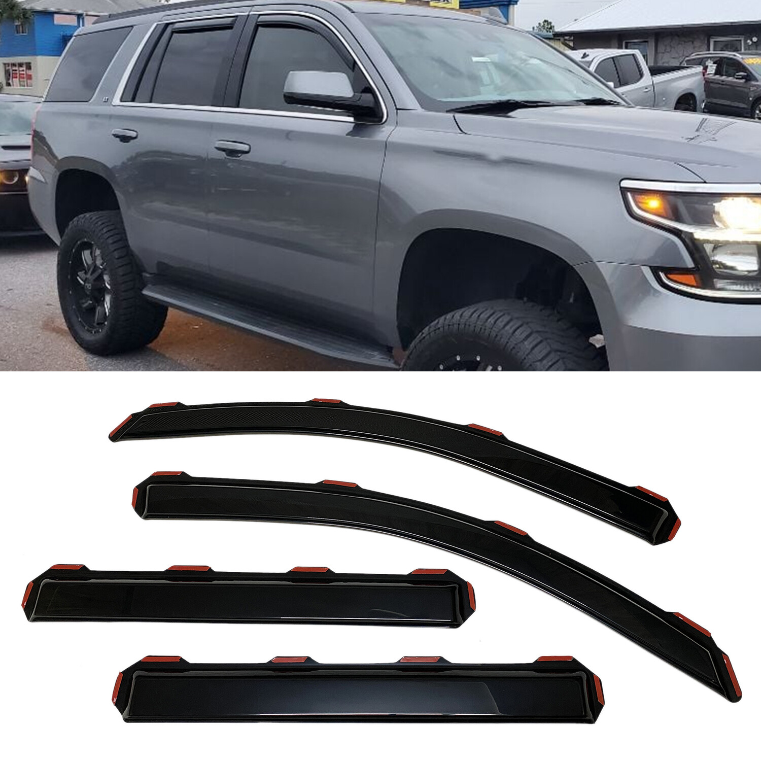 IN-CHANNEL Smoke Window Visors Sun Vent Guard Fit 2015-2020 Chevy Tahoe Yukon