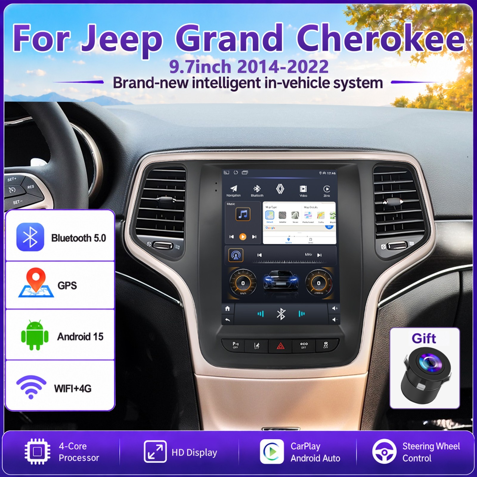 9.7\'\' Upgrade For Jeep Grand Cherokee 2014-2022 CarPlay Android Car Radio 2+32GB