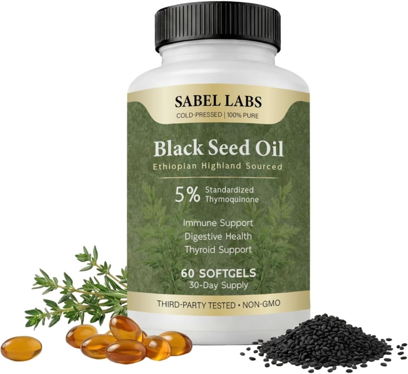 Sabel Ethiopian Black Seed Oil, Cold Pressed Black Seed Oil Capsules, 5% Thymoqu Sabel Ethiopian Black Seed Oil, Cold Pressed Black Seed Oil Capsules, 5% Thymoqu