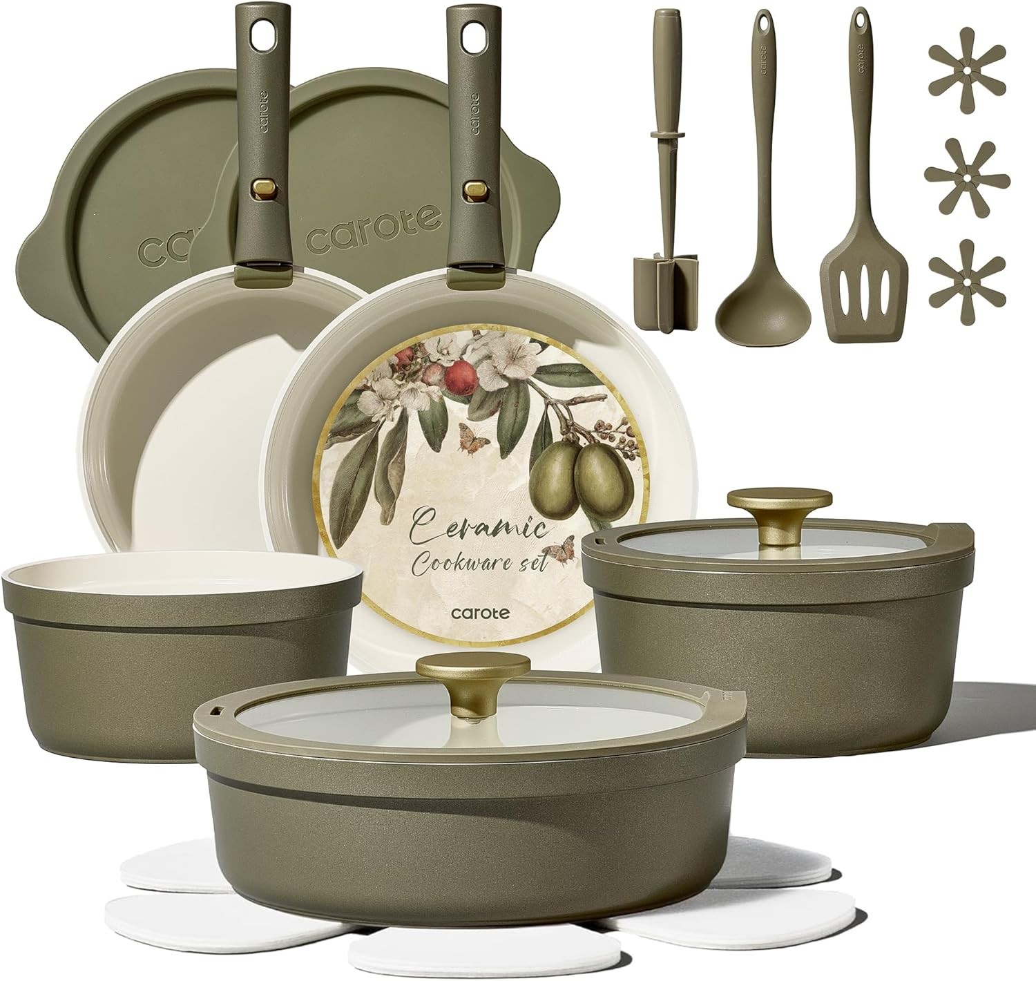 Carote 21pcs Ceramic Cookware Set w/ Detachable Handles,Pots &Pans Set Non Stick Carote 21pcs Ceramic Cookware Set w/ Detachable Handles,Pots &Pans Set Non Stick
