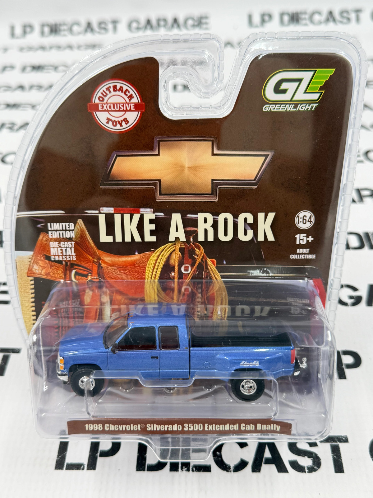 GREENLIGHT 1998 Chevrolet Silverado 3500 4x4 Blue 1:64 Diecast OBT Exclusive GREENLIGHT 1998 Chevrolet Silverado 3500 4x4 Blue 1:64 Diecast OBT Exclusive