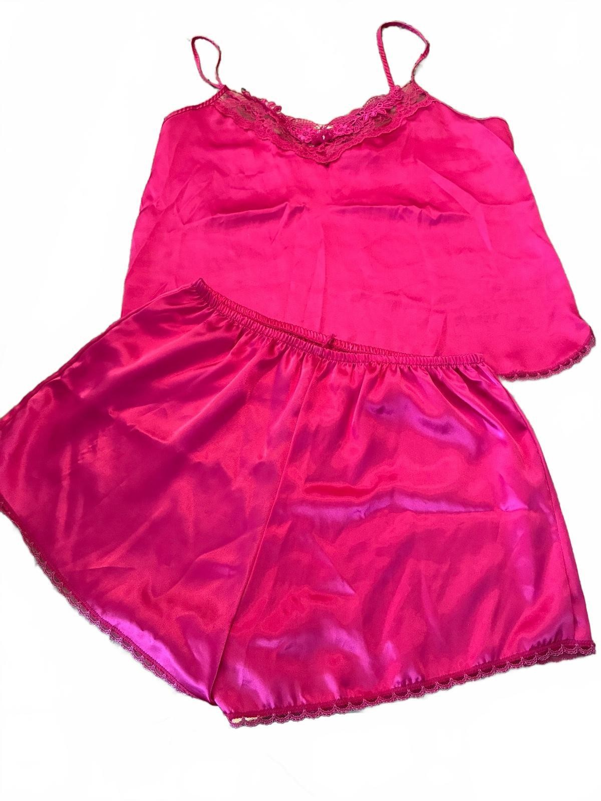 Vintage Dreamwear pink satin camisole and shorts lingerie set size large Vintage Dreamwear pink satin camisole and shorts lingerie set size large