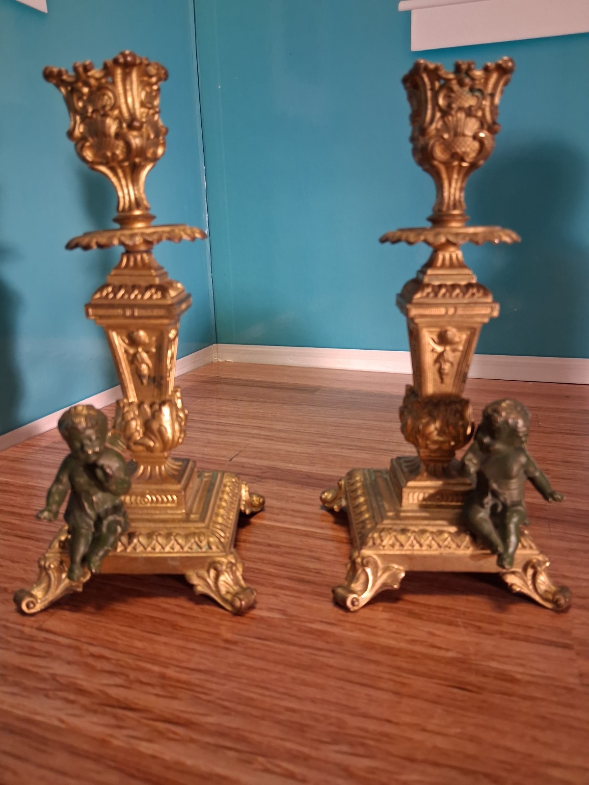 Antique French Louis XIV Style Bronze Candlesticks - Pair