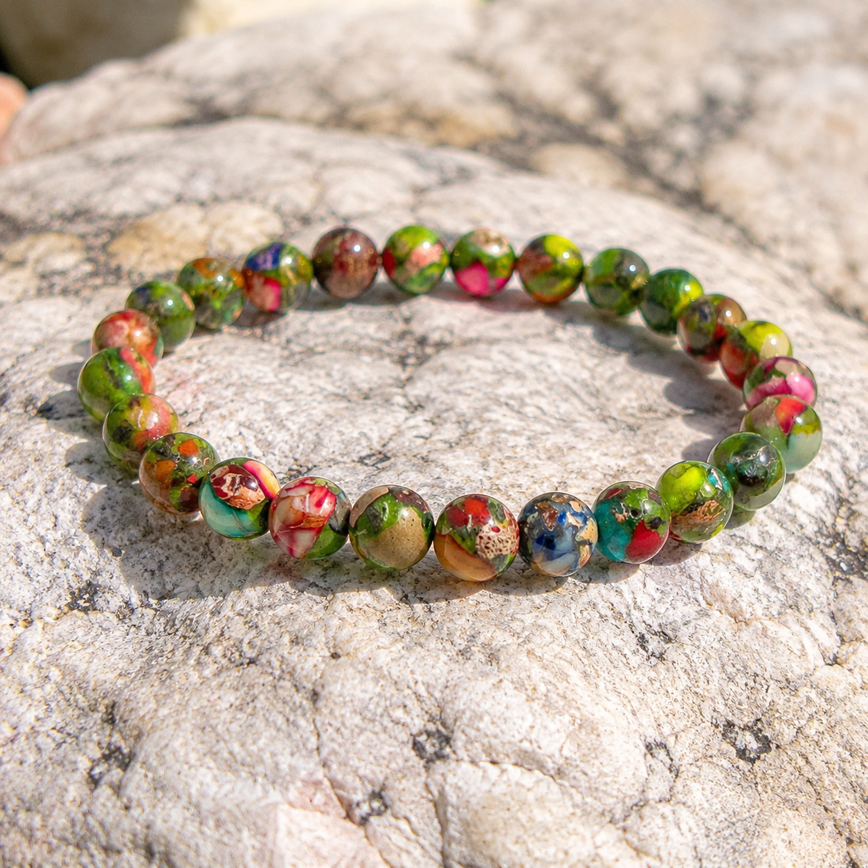 Natural Imperial Jasper Bracelet 10mm Round Gemstone Healing Reiki Jewelry Gift