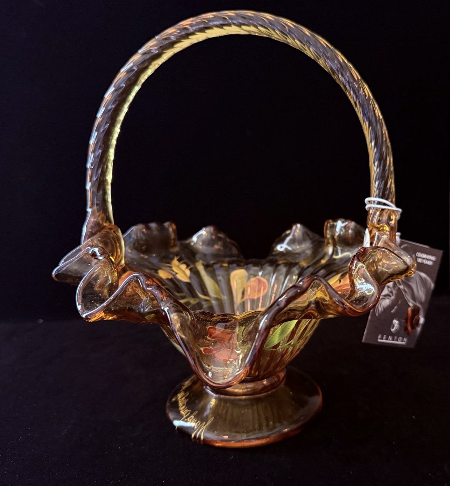 Fenton Autumn Gold Basket Signed & Original Box New Condition Fenton Autumn Gold Basket Signed & Original Box New Condition