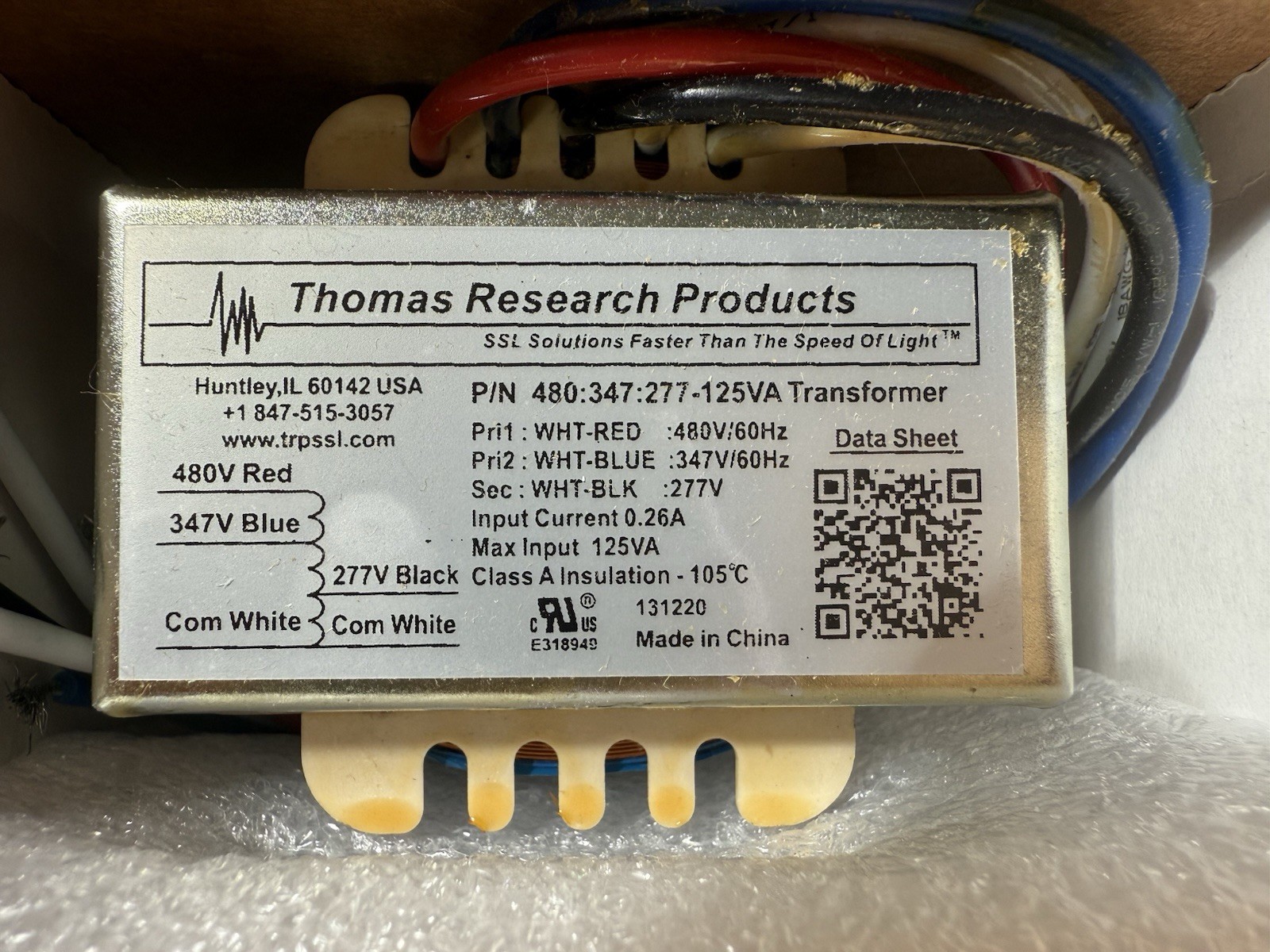 Thomas Research Products Step-Down Transformer  480:347:277-125VA-IC