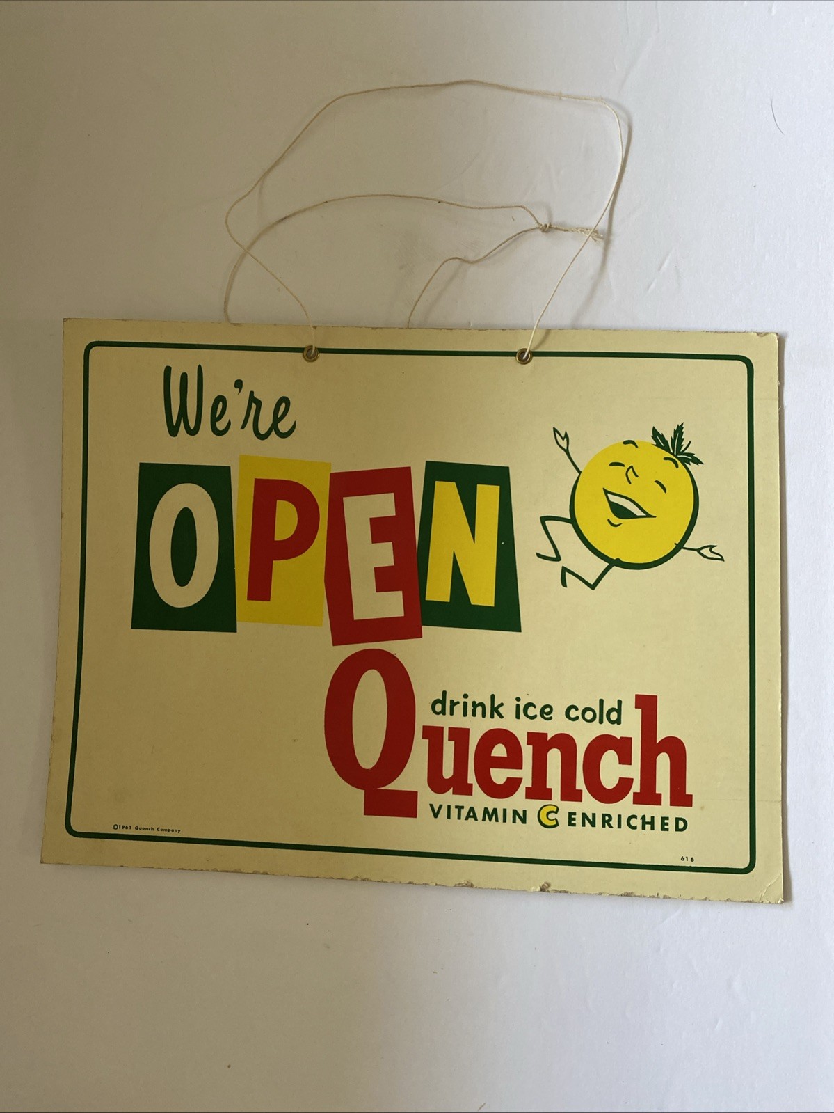 Vintage Original 1960s Quench Soda Sign Open Closed Pop Drink Vintage Original 1960s Quench Soda Sign Open Closed Pop Drink