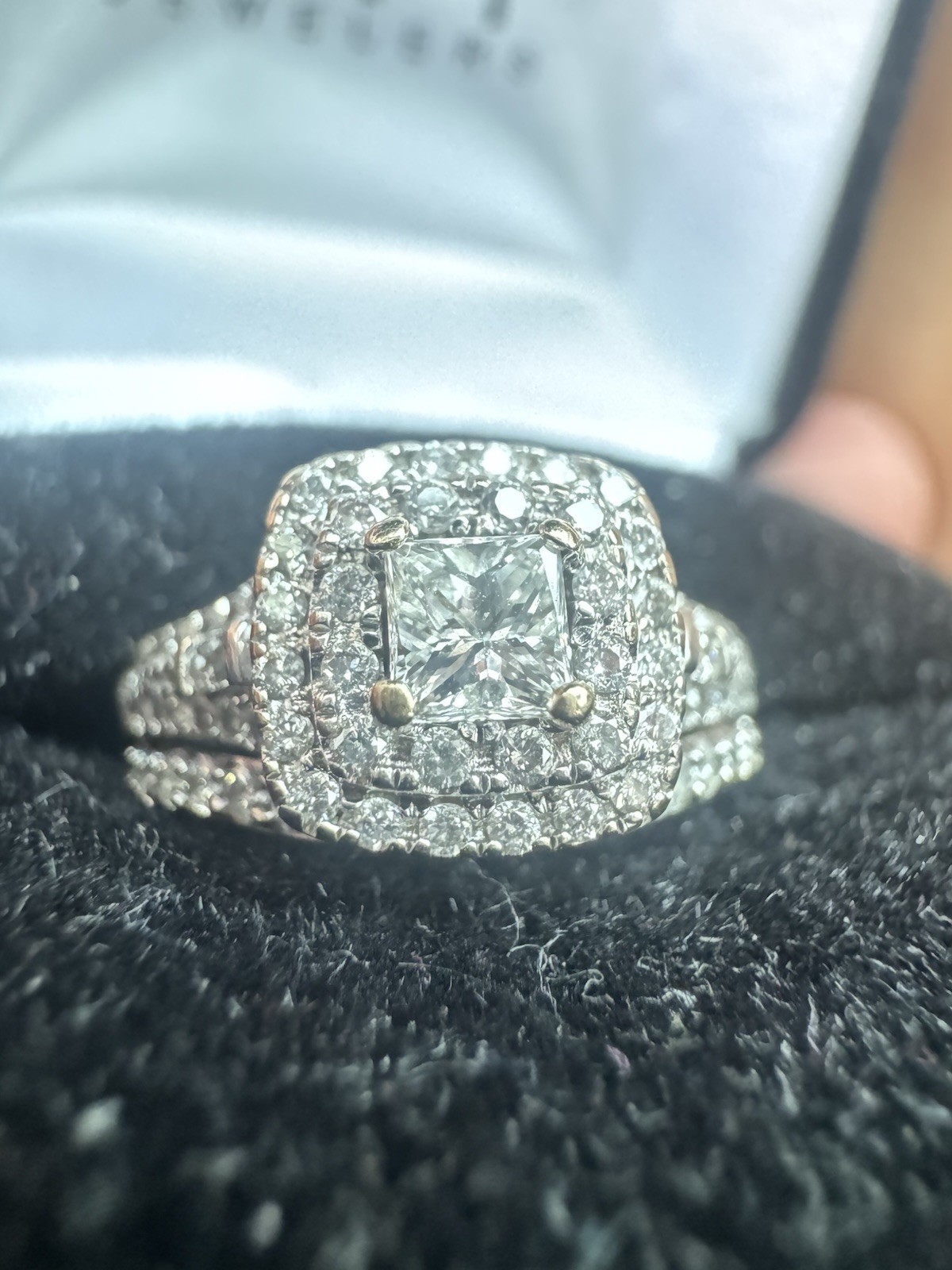 14ct White gold Halo Princess Cut Engagement ring With Wedding Band 14ct White gold Halo Princess Cut Engagement ring With Wedding Band