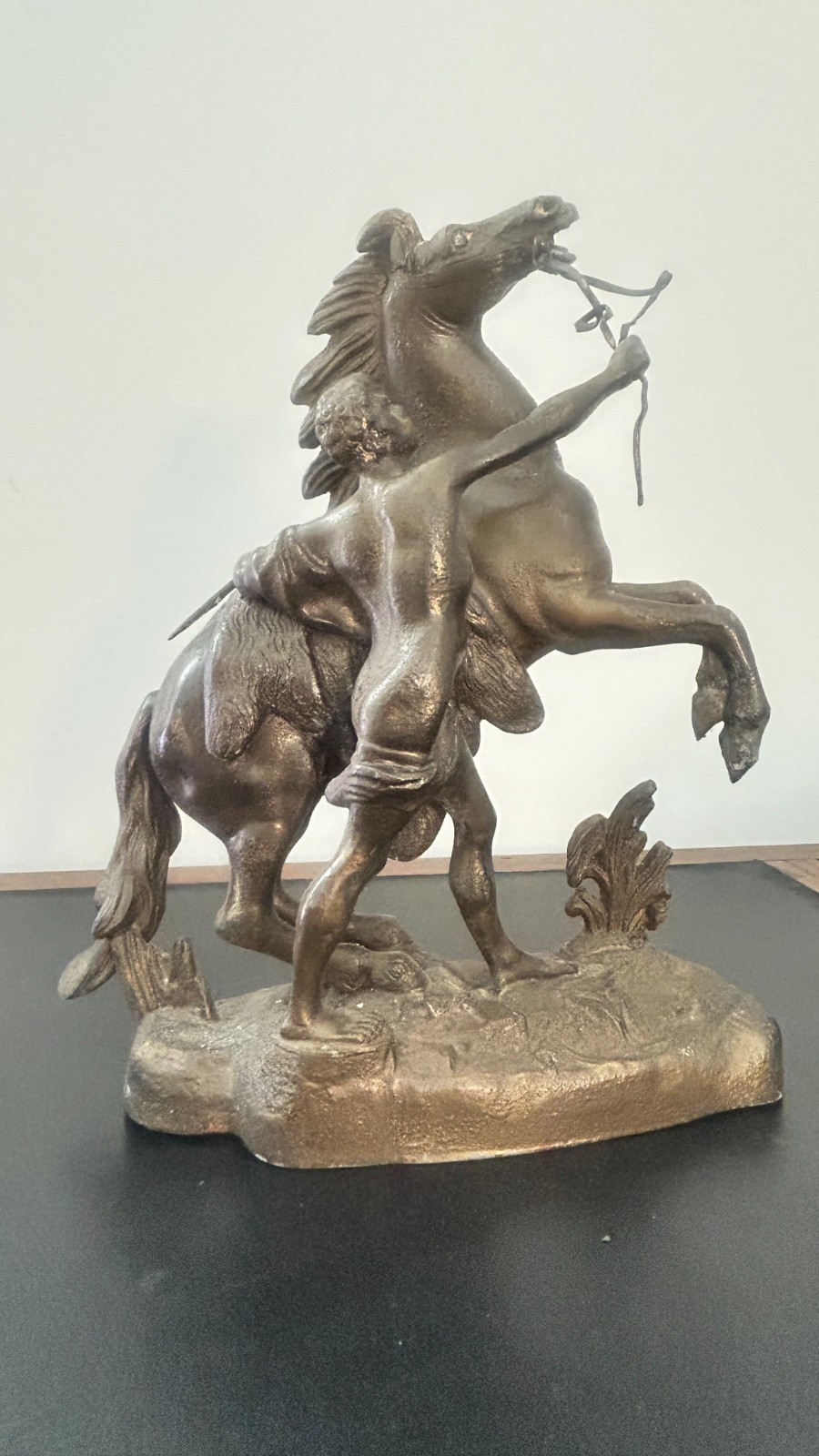 Antique Marly Horse & Groom Spelter Sculpture After Guillaume Coustou – 12”