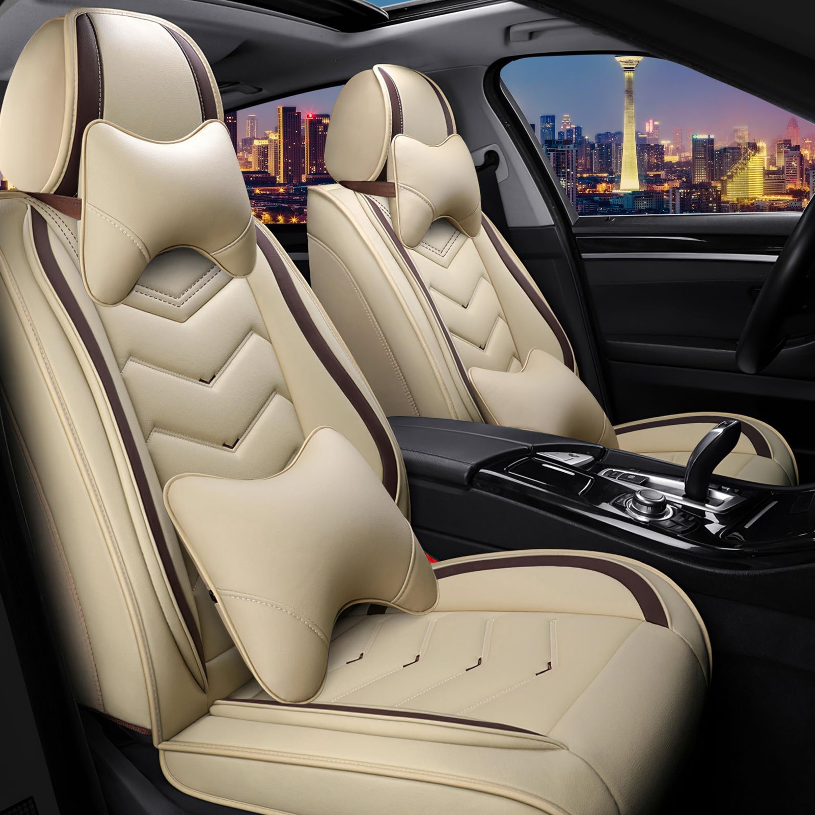 Luxury Nappa Leather Seat Covers for Chrysler Pacifica 2004-2026 2 Seats Beige