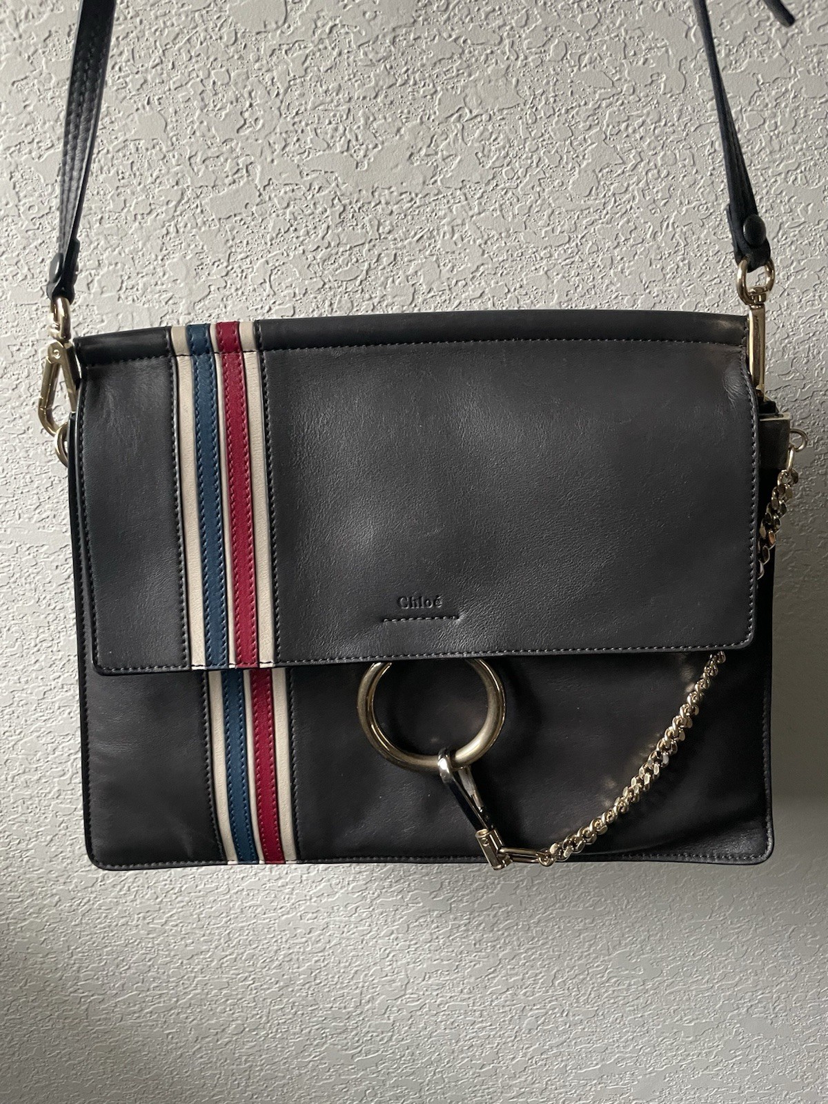 Chloe Faye Medium Shoulder Bag Navy Blue Stripe Special Limited Edition Chloe Faye Medium Shoulder Bag Navy Blue Stripe Special Limited Edition